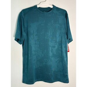 BCG Mens Teal Blue Patterned Short Sleeve Moisture Wicking Athletic T-Shirt M